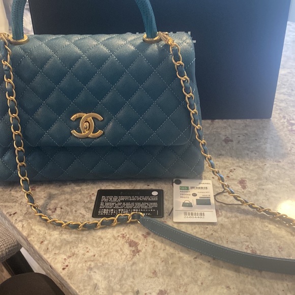 Chanel teal caviar flapbag coco handle - Picture 4 of 12